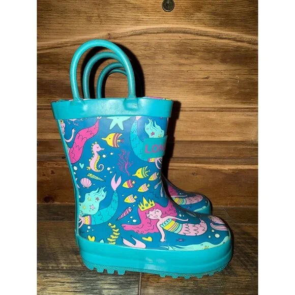 Lone Cone Mermaids Kids Rain Boots Size 4 - Picture 3 of 14